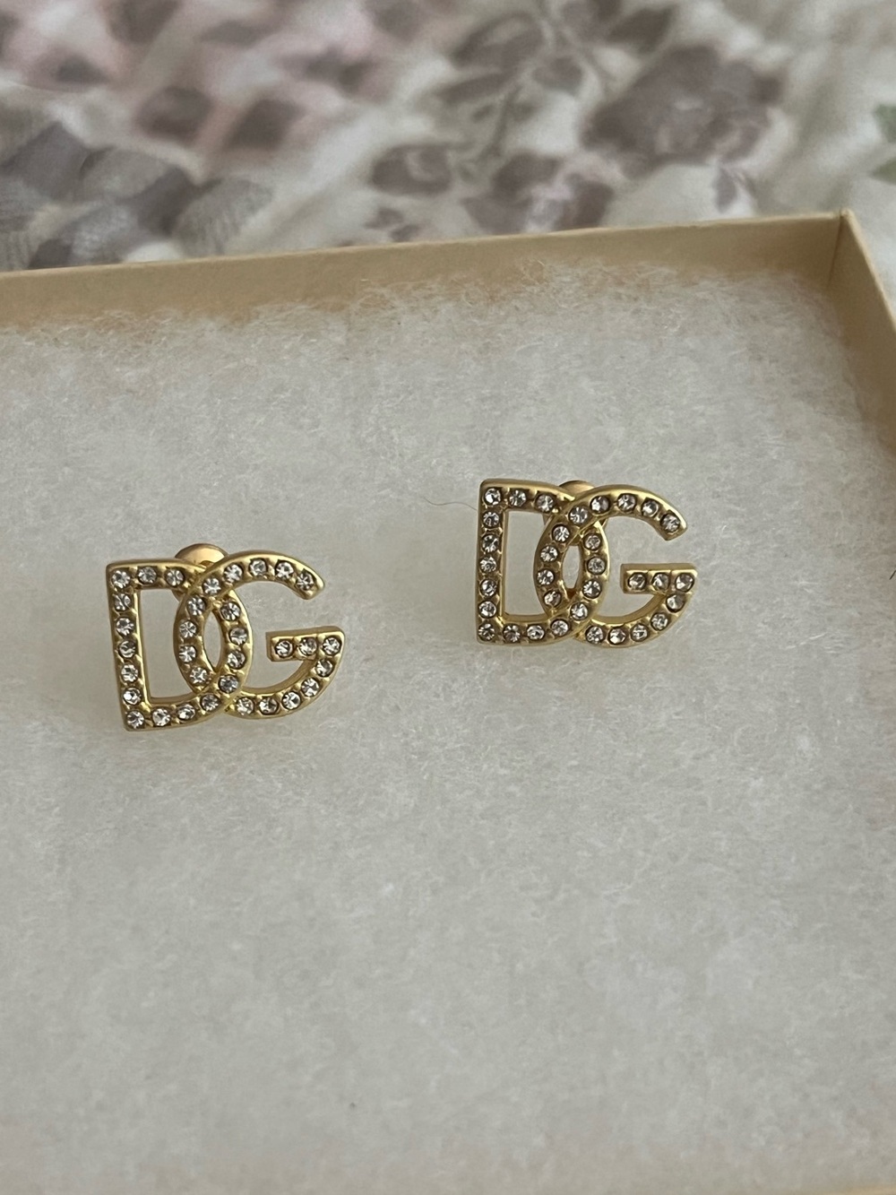 Dolce & Gabbana Gold Crystal Logo Stud Earrings